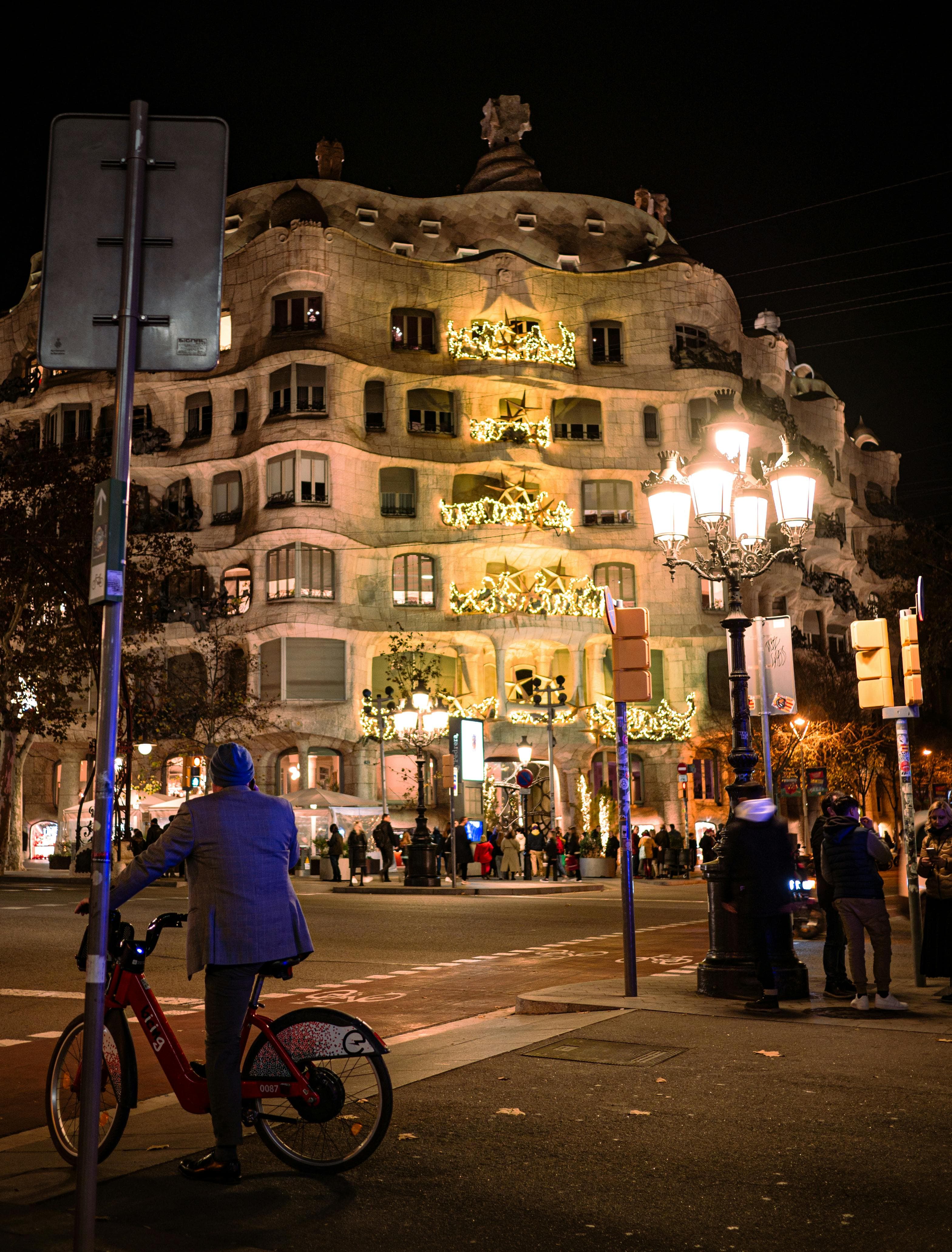 Casa Milà at night in Barcelona