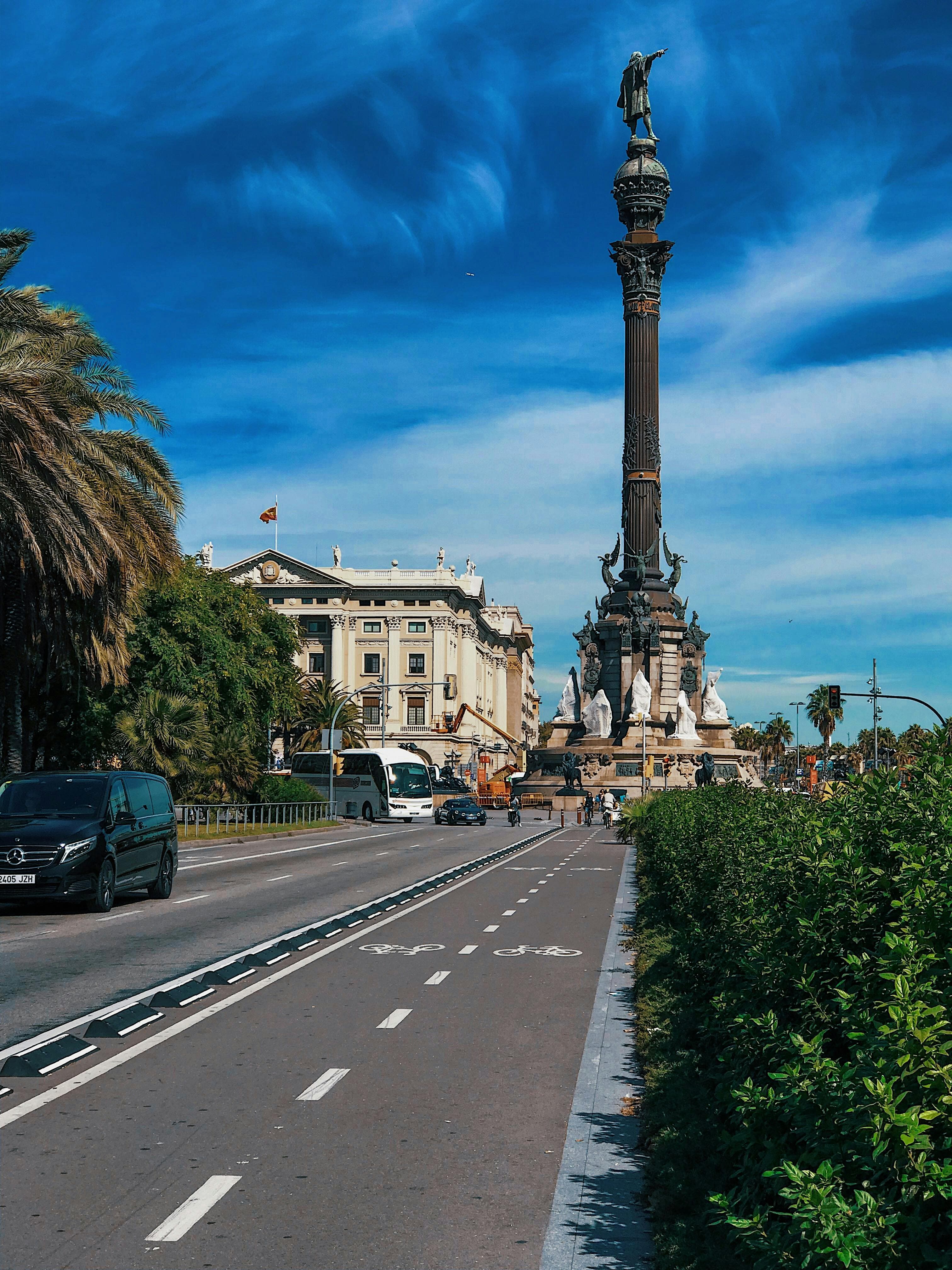 Bike lane near the monument of Columbus in Barcelona